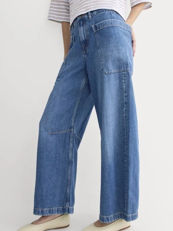 Shopper wearing wide-leg jeans